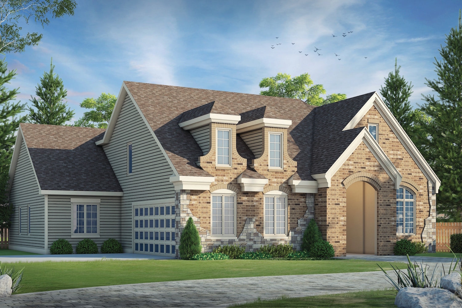 Front elevation of French home (ThePlanCollection: House Plan #120-2485)