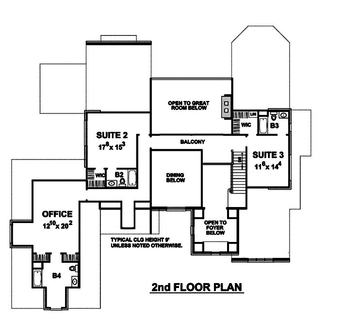Floor Plan Second Story of French Plan #120-2486
