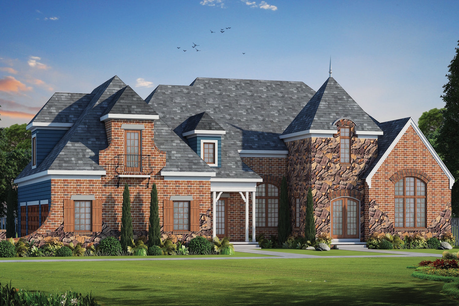 Color rendering of French home design (ThePlanCollection: House Plan #120-2486)