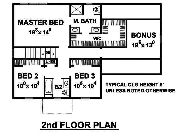 Floor Plan Second Story of Colonial Plan #120-2487