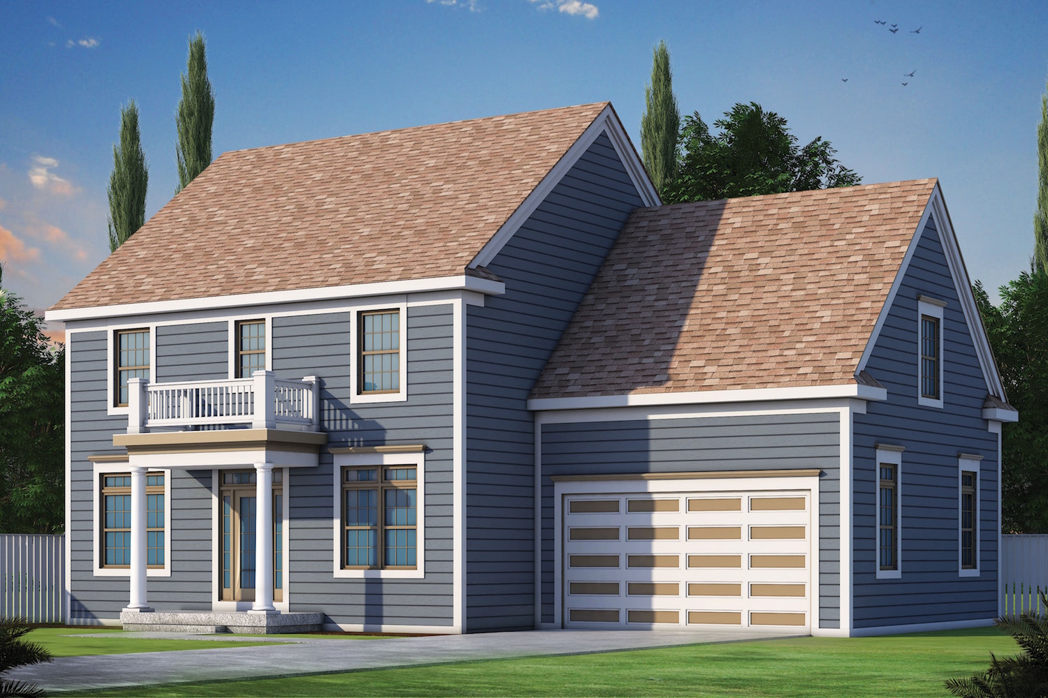 Color rendering of Colonial home plan (ThePlanCollection: House Plan #120-2487)