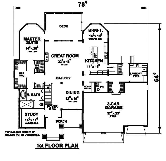 Floor Plan First Story of European Plan #120-2490