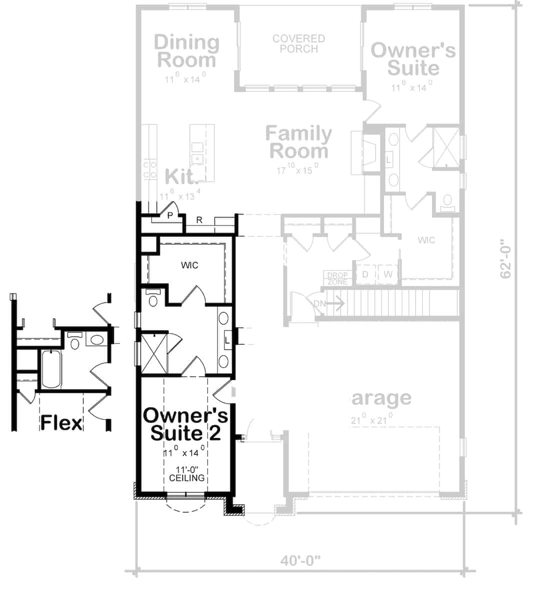 Floor Plan Main Level of French Plan #120-2493