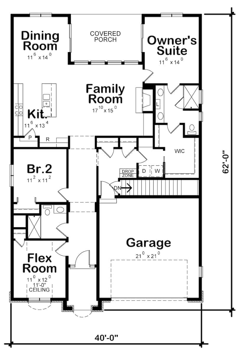 Floor Plan Main Level of French Plan #120-2493