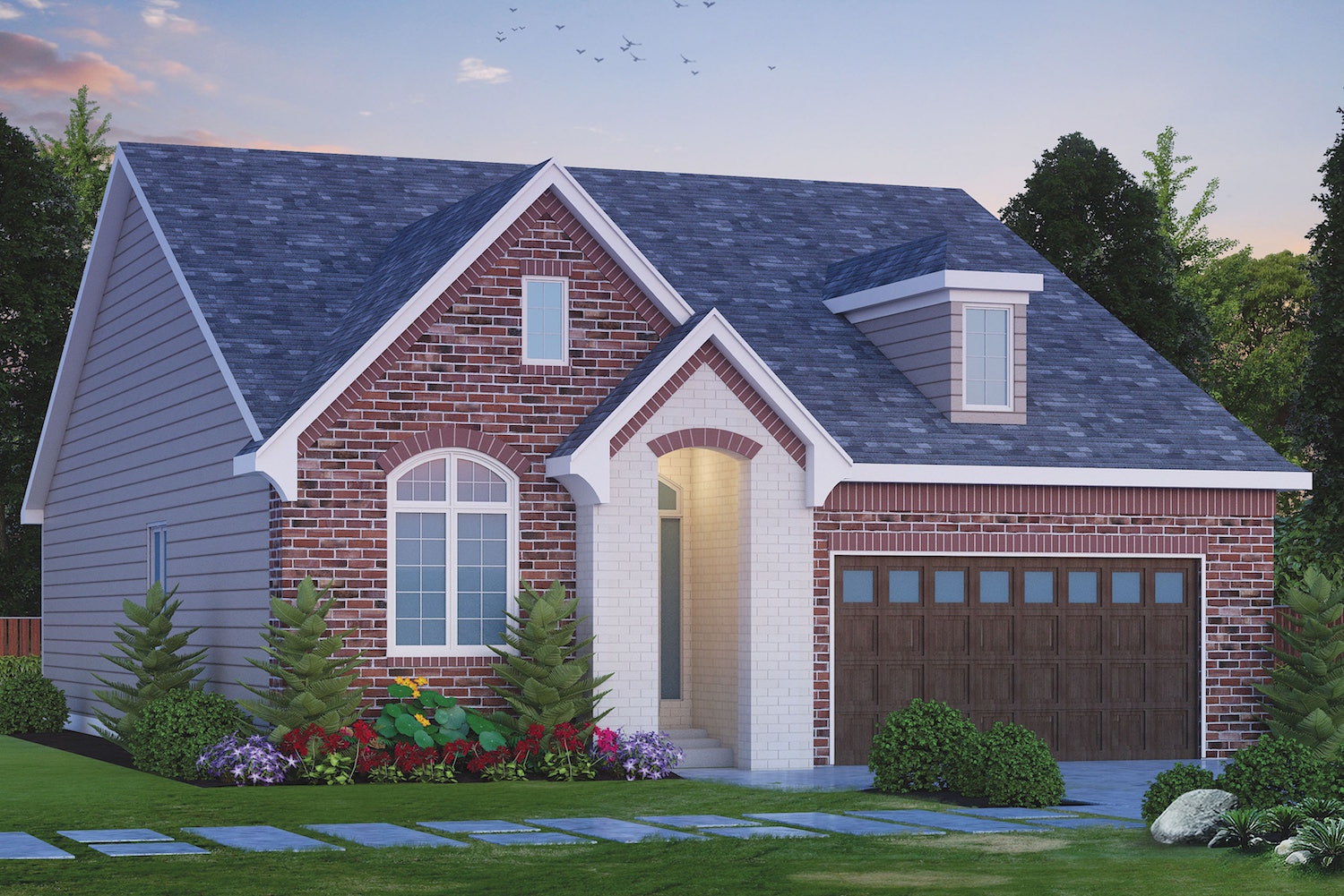 Front elevation of French home (ThePlanCollection: House Plan #120-2493)