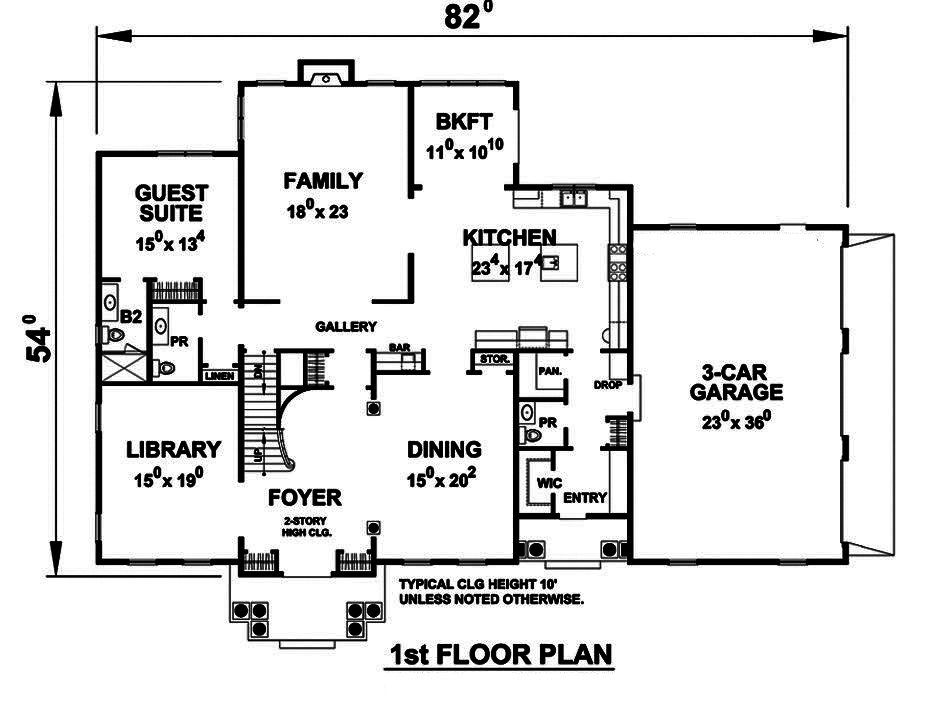 Floor Plan First Story of Colonial Plan #120-2495