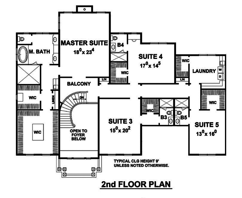 Floor Plan Second Story of Colonial Plan #120-2495