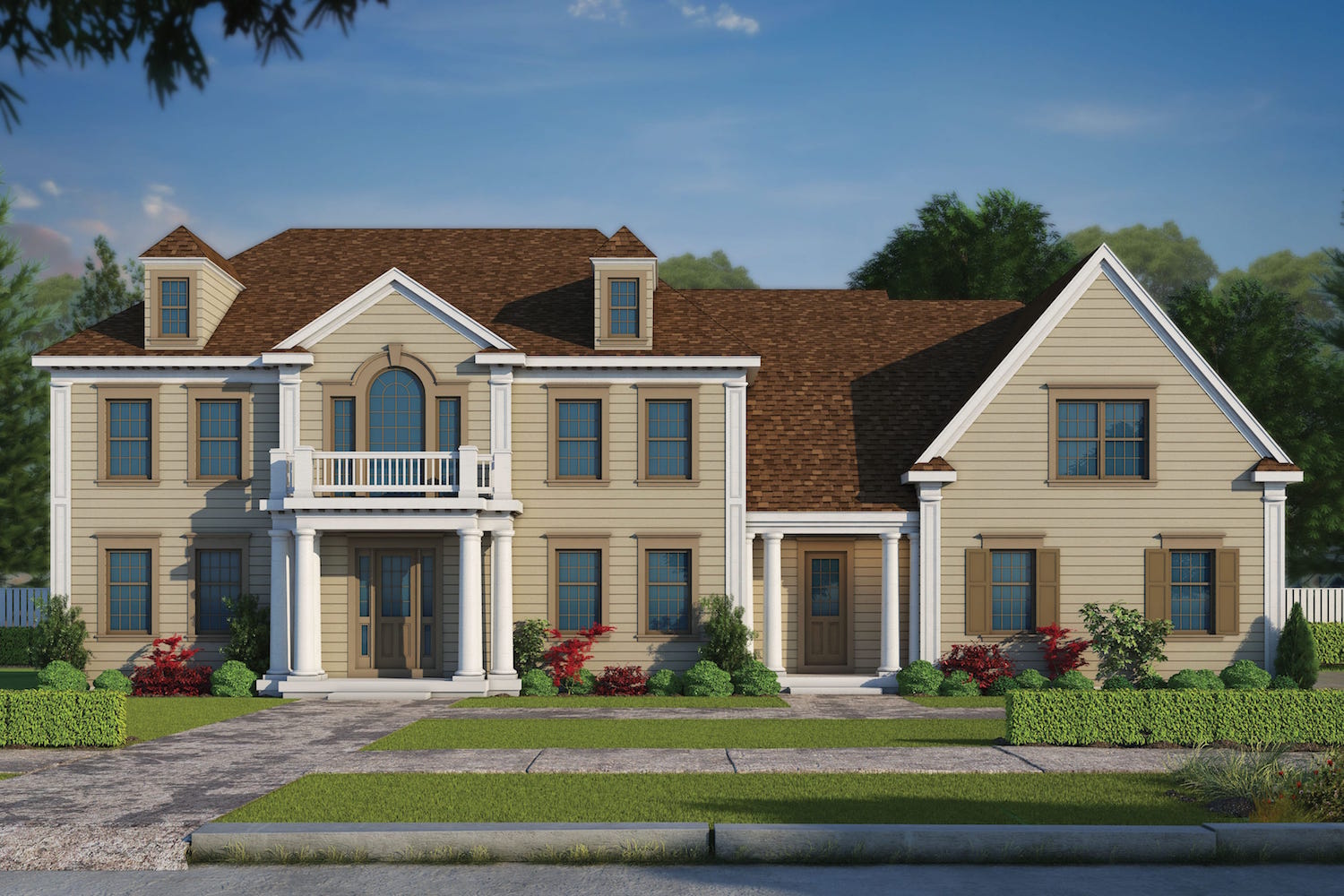 Front elevation of Colonial home (ThePlanCollection: House Plan #120-2495)