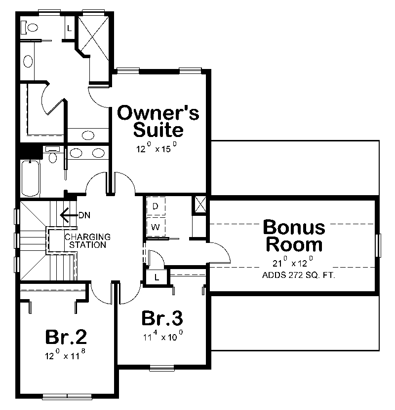 Floor Plan Second Story of Craftsman Plan #120-2496