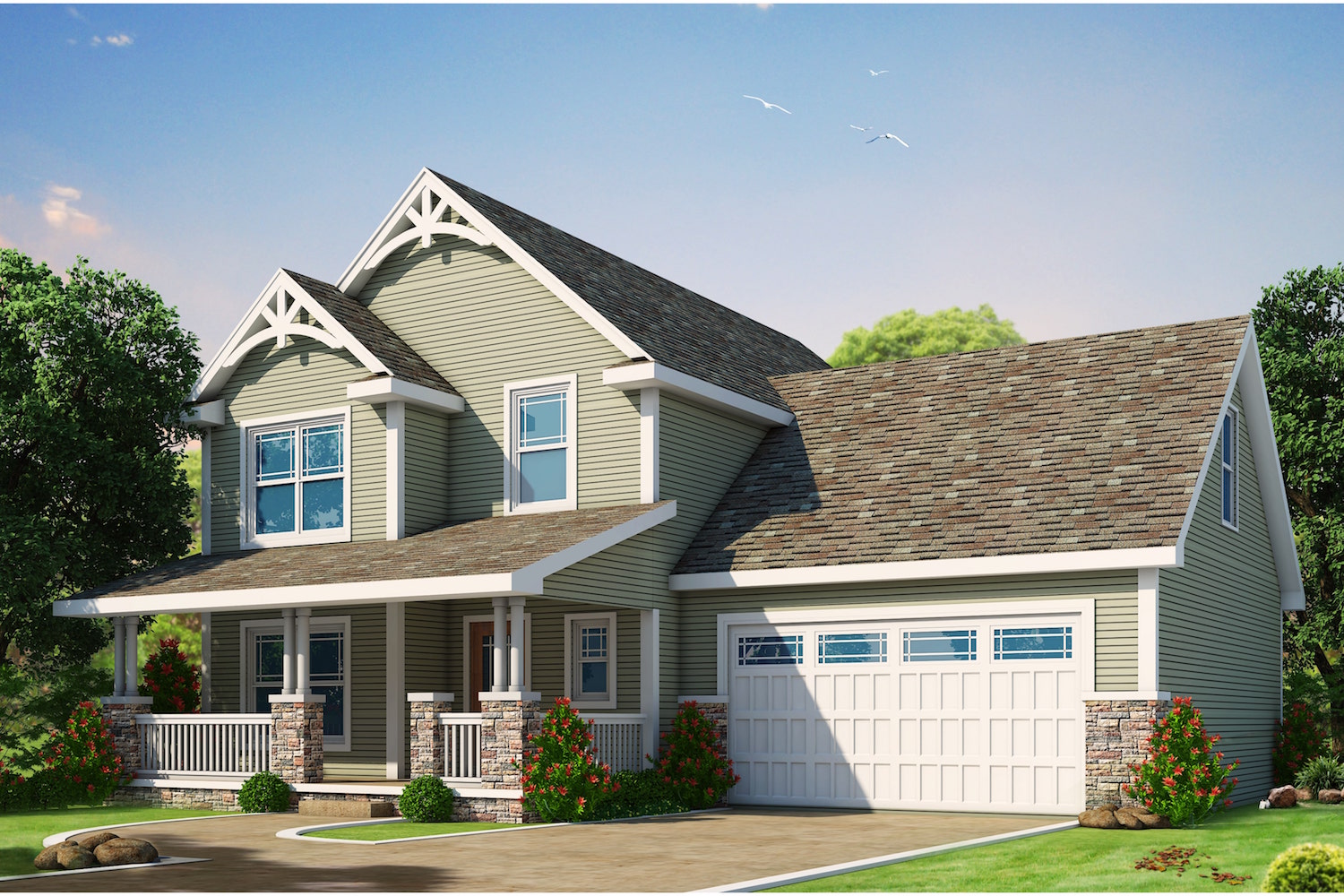 Front elevation of Craftsman home (ThePlanCollection: House Plan #120-2496)