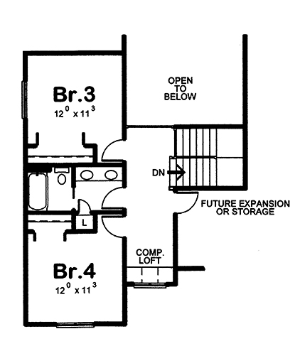 Floor Plan Second Story of Traditional Plan #120-2498