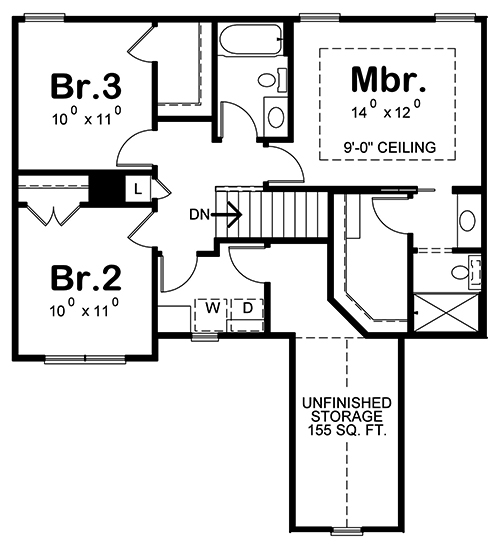 Floor Plan Second Story of Craftsman Plan #120-2502