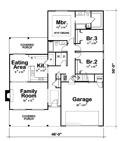 Floor Plan First Story of Traditional Plan #120-2504