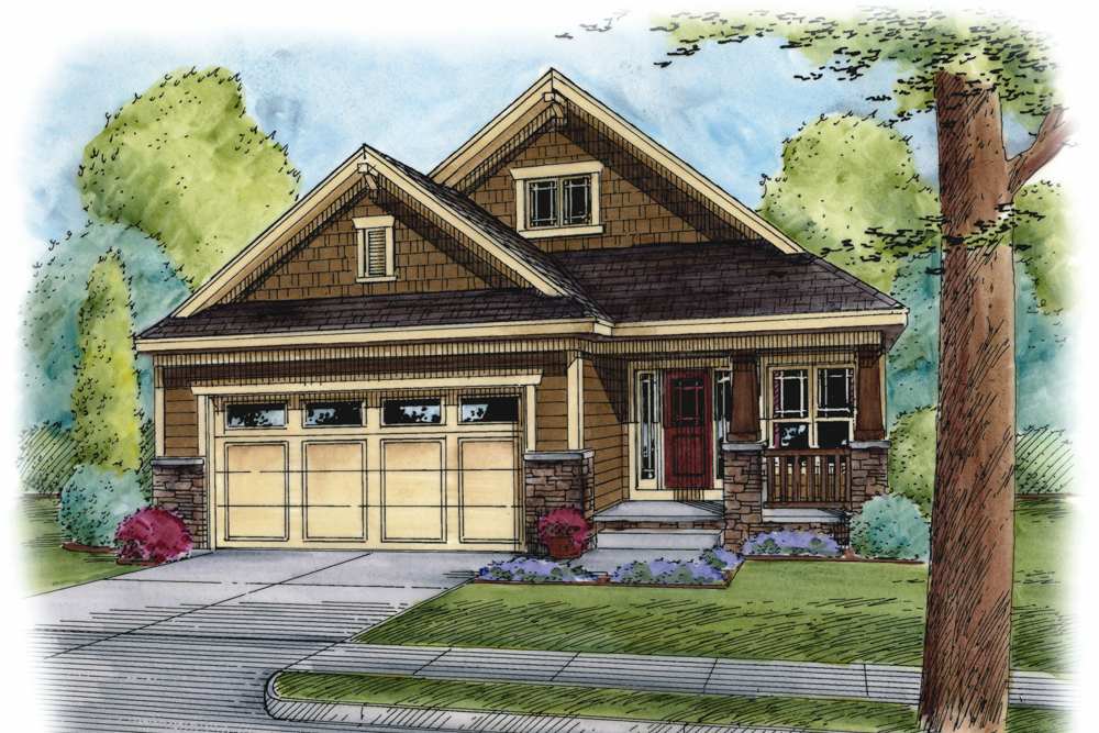 Front elevation of Craftsman home (ThePlanCollection: House Plan #120-2506)