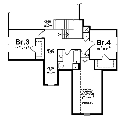 Floor Plan Second Story of Craftsman Plan #120-2511