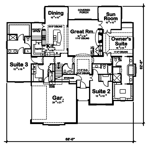 Floor Plan First Story of French Plan #120-2515