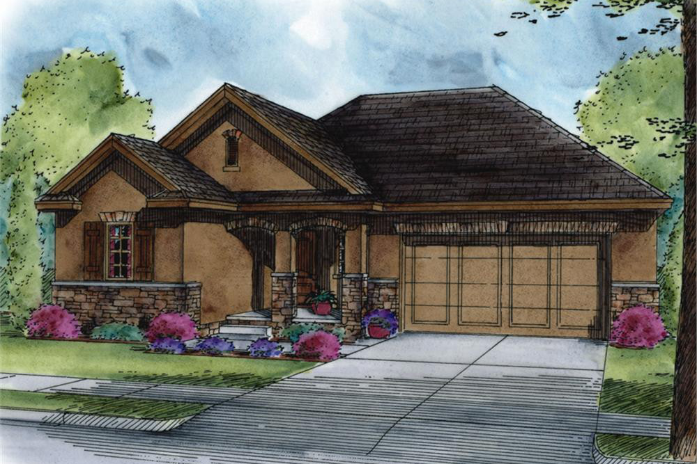 Color rendering of Country home plan (ThePlanCollection: House Plan #120-2524)
