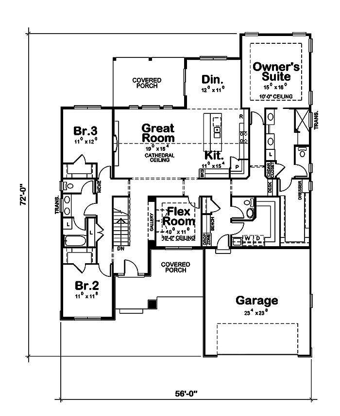 Floor Plan First Story of Ranch Plan #120-2530
