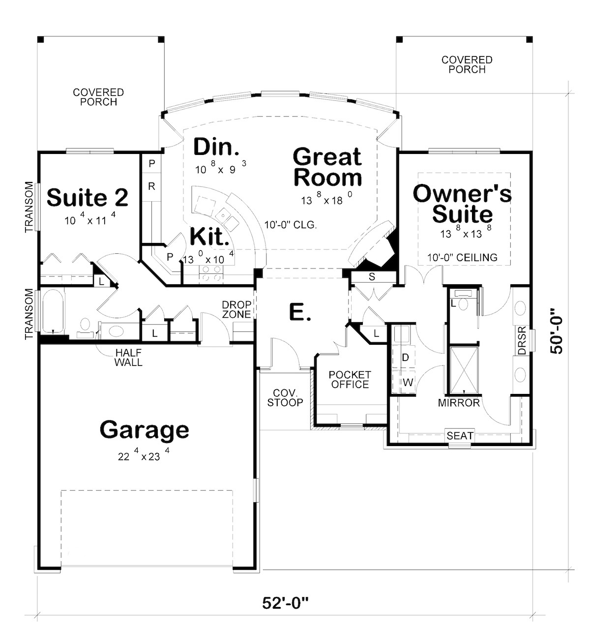 Floor Plan Main Level of Ranch Plan #120-2532