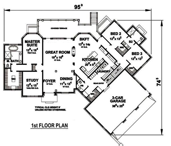 Floor Plan First Story of French Plan #120-2533