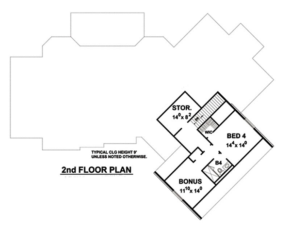 Floor Plan Second Story of French Plan #120-2533