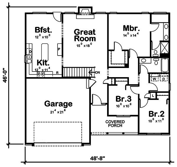 Floor Plan First Story of Traditional Plan #120-2534