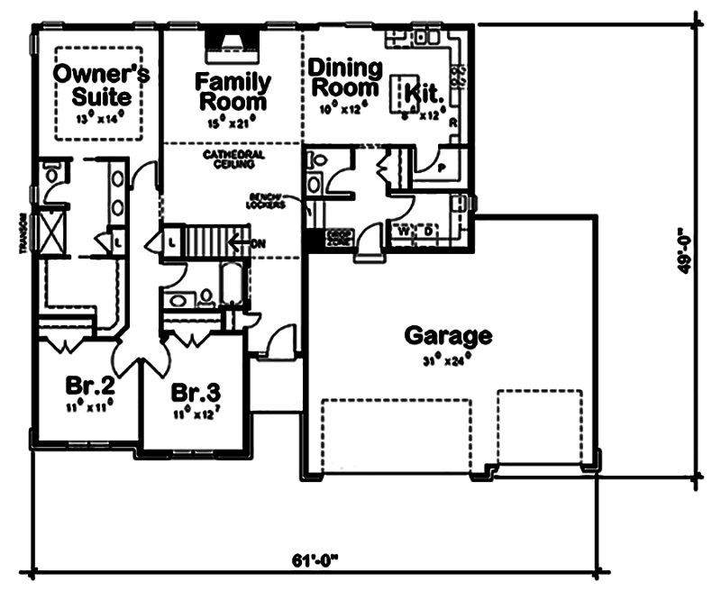 Floor Plan First Story of Craftsman Plan #120-2535