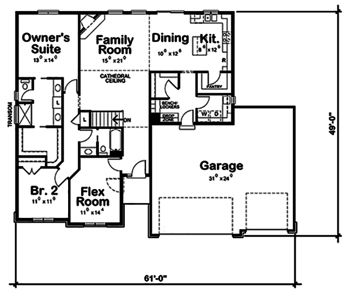 Floor Plan First Story of Craftsman Plan #120-2536