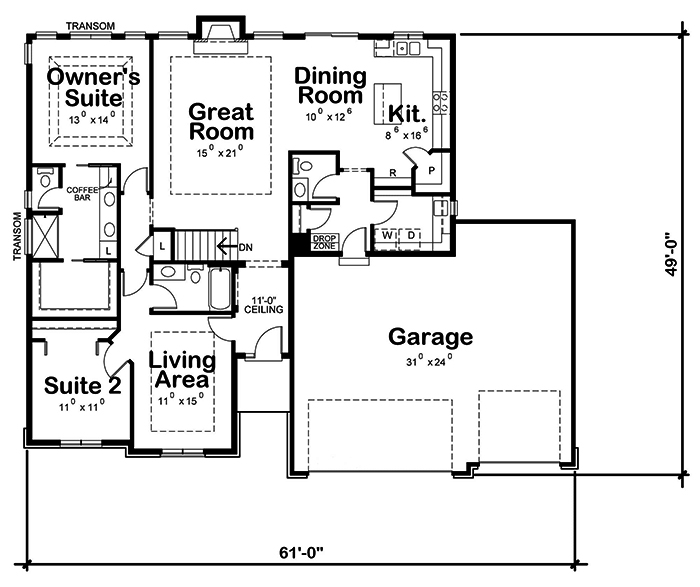 Floor Plan First Story of Craftsman Plan #120-2537
