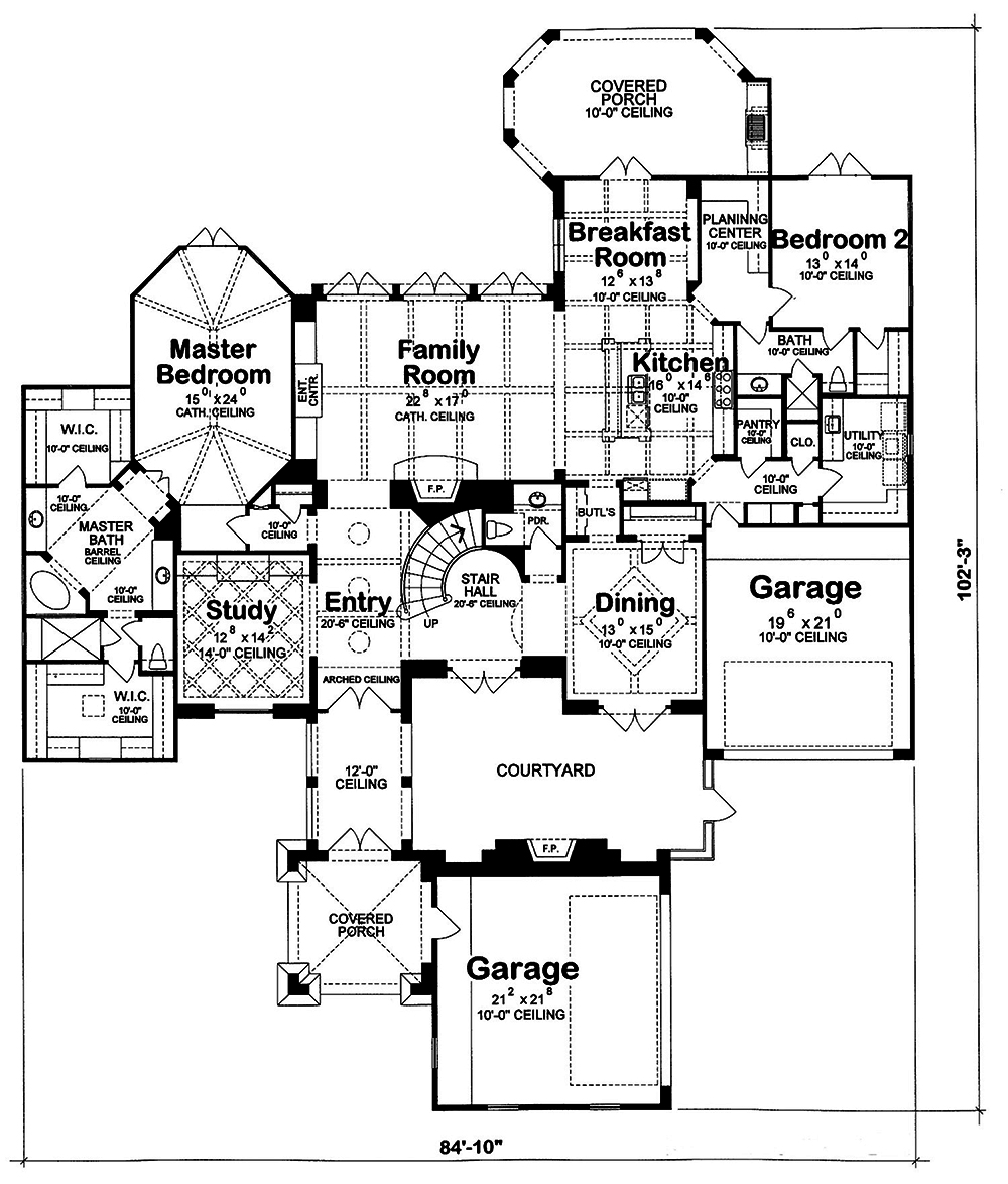 Floor Plan First Story of French Plan #120-2539