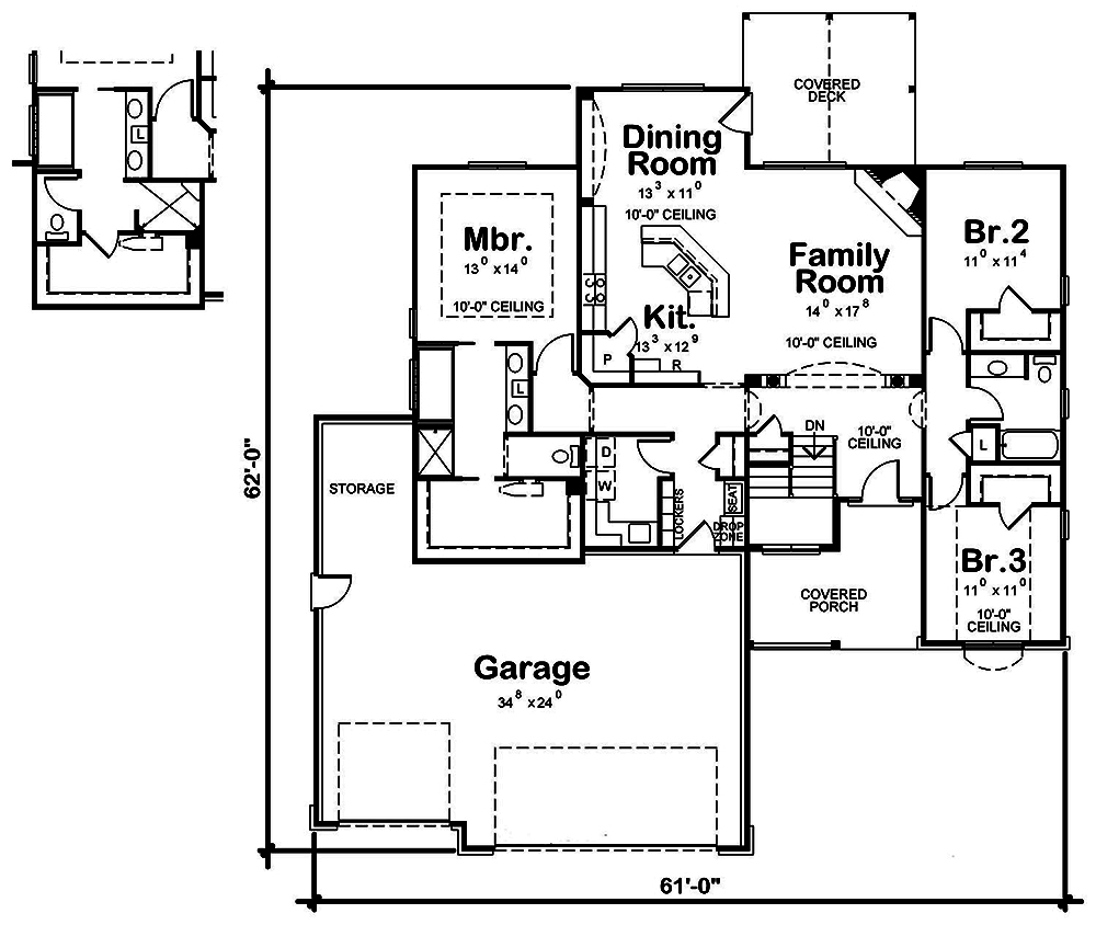Floor Plan First Story of Ranch Plan #120-2540