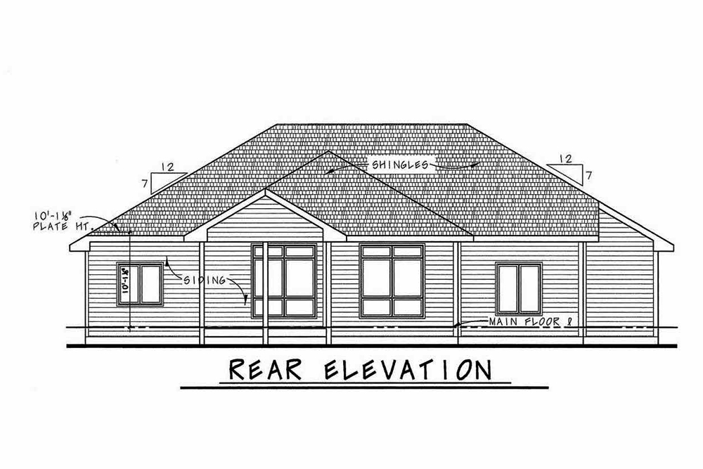 Home Plan Rear Elevation of this 3-Bedroom,1826 Sq Ft Plan -120-2540