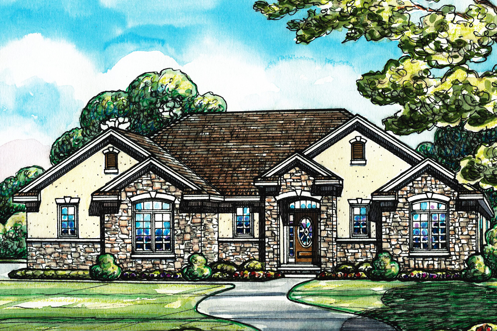 Color rendering of Traditional home plan (ThePlanCollection: House Plan #120-2542)