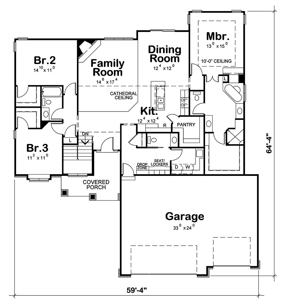 Floor Plan First Story of Ranch Plan #120-2544