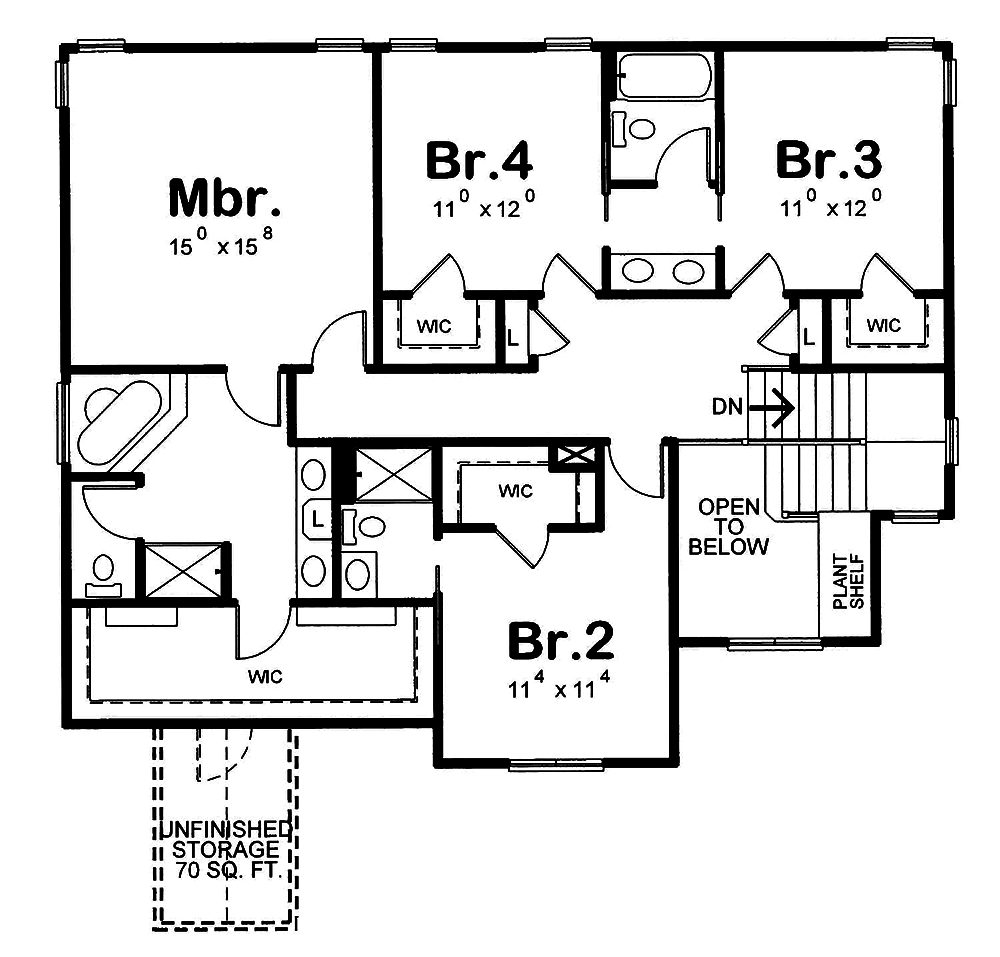 Floor Plan Second Story of Country Plan #120-2547