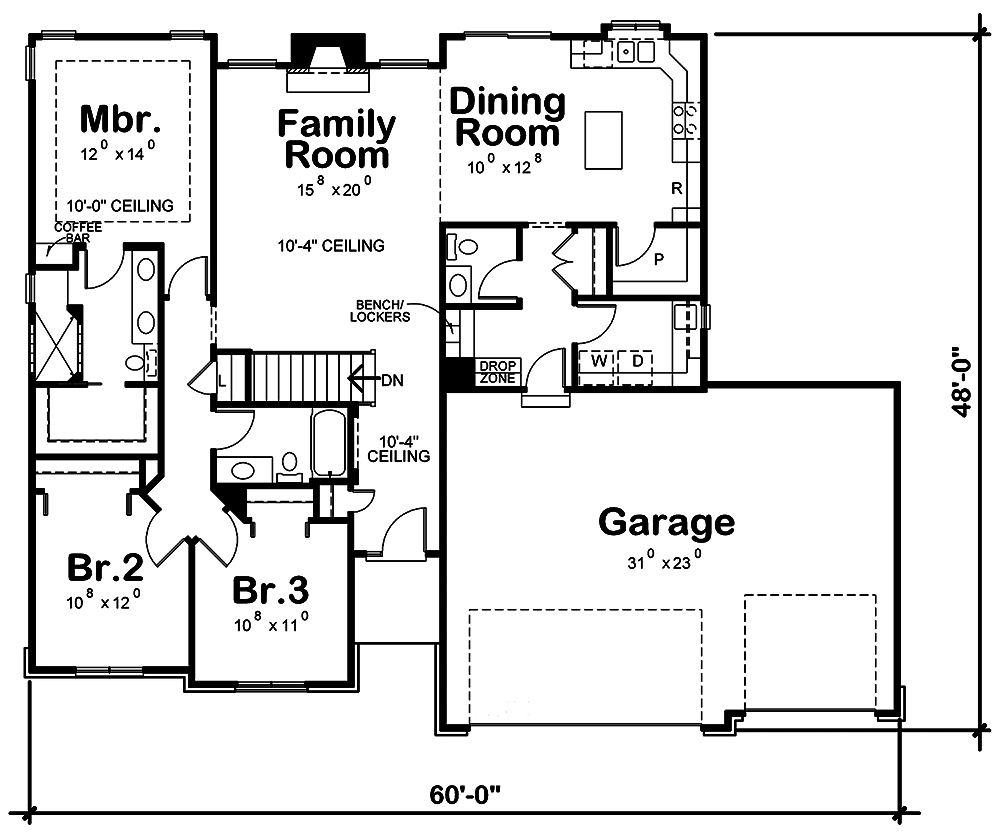 Floor Plan First Story of Ranch Plan #120-2551