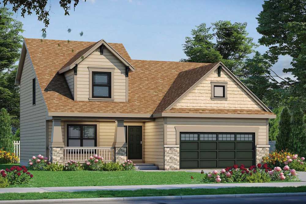 Front elevation of Craftsman home (ThePlanCollection: House Plan #120-2553)