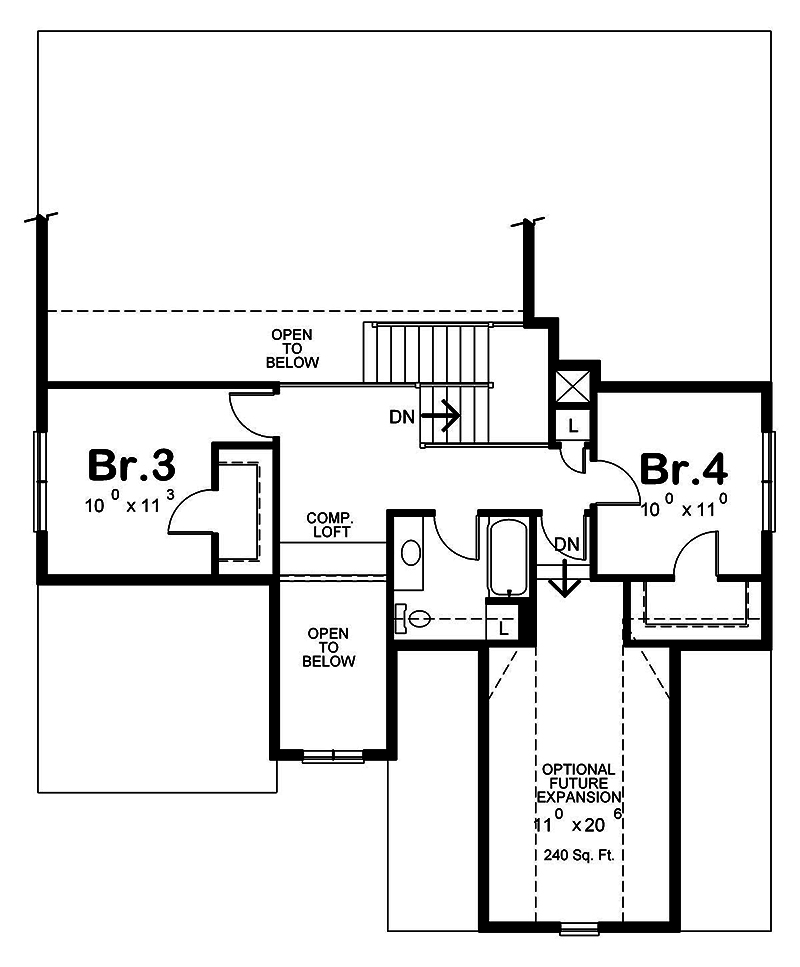 Floor Plan Second Story of Craftsman Plan #120-2555
