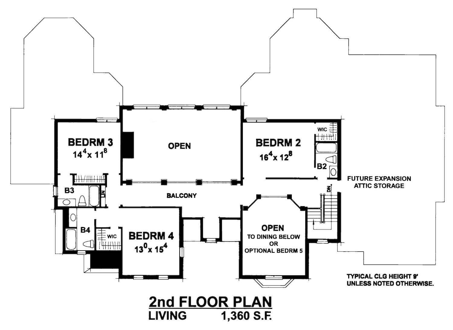 Floor Plan Second Story of European Plan #120-2558