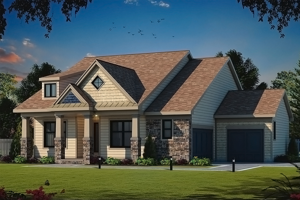 Front elevation of Craftsman home (ThePlanCollection: House Plan #120-2560)