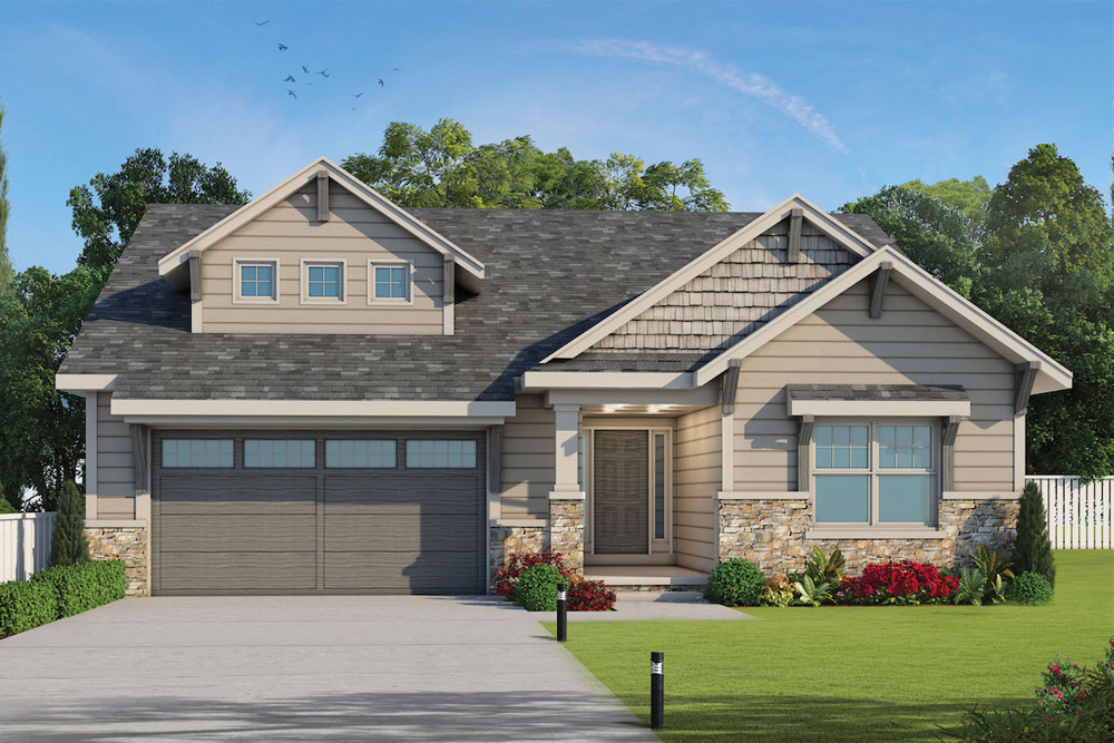 Front elevation of Craftsman home (ThePlanCollection: House Plan #120-2562)