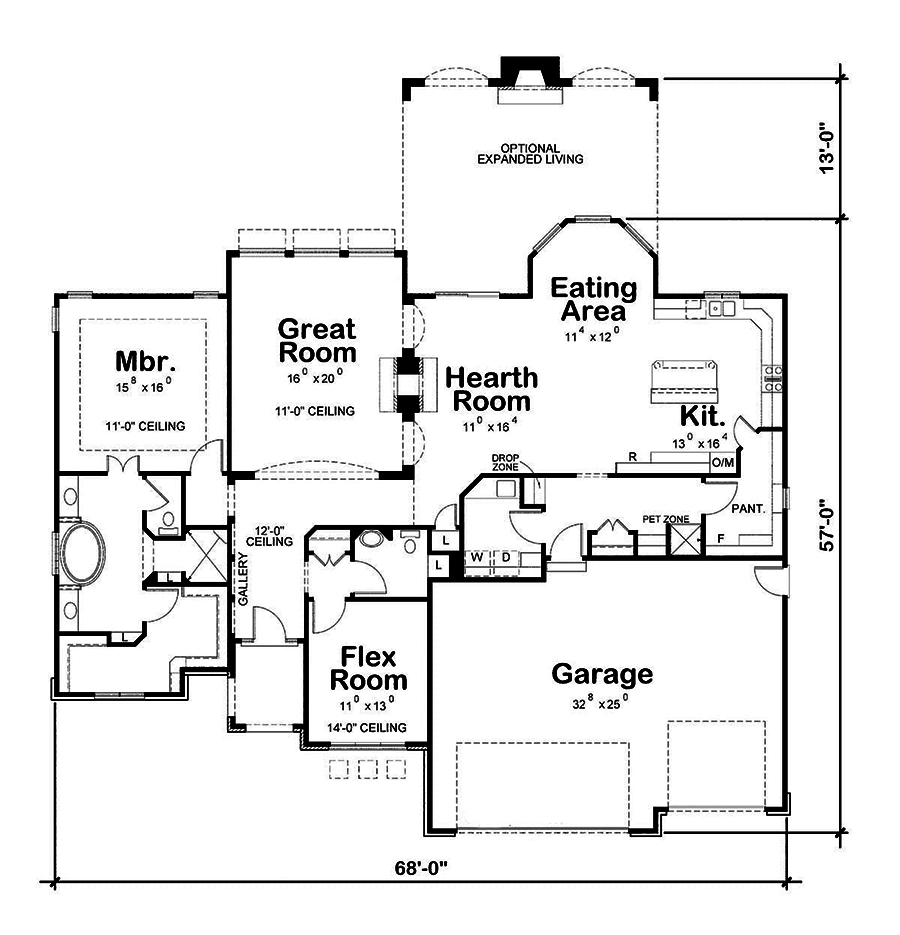 Floor Plan First Story of French Plan #120-2570