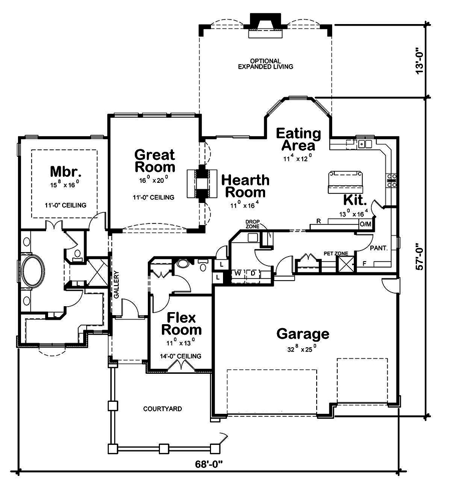 Floor Plan First Story of French Plan #120-2571