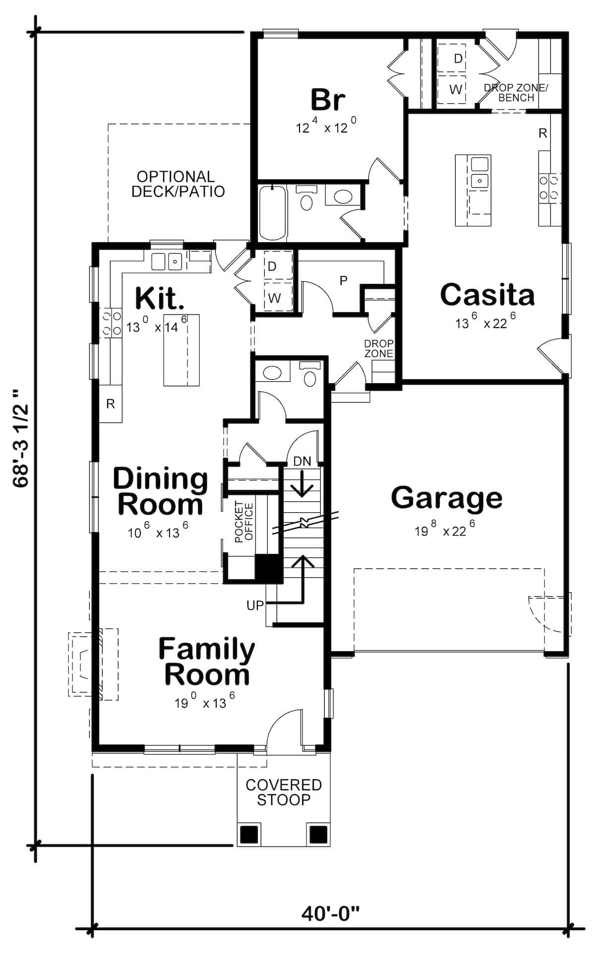 Floor Plan Main Level of Craftsman Plan #120-2574
