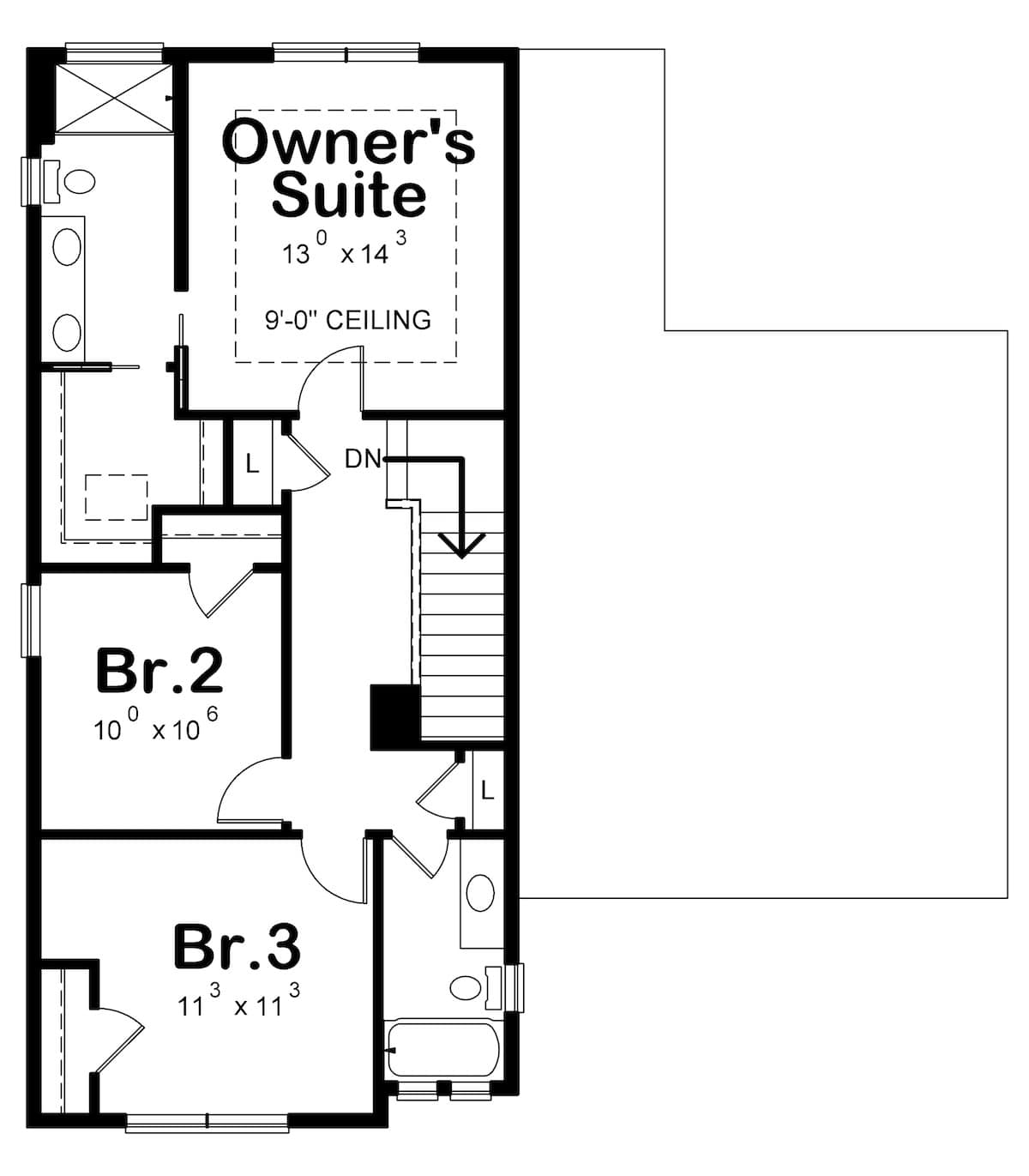 Floor Plan Upper Level of Craftsman Plan #120-2574