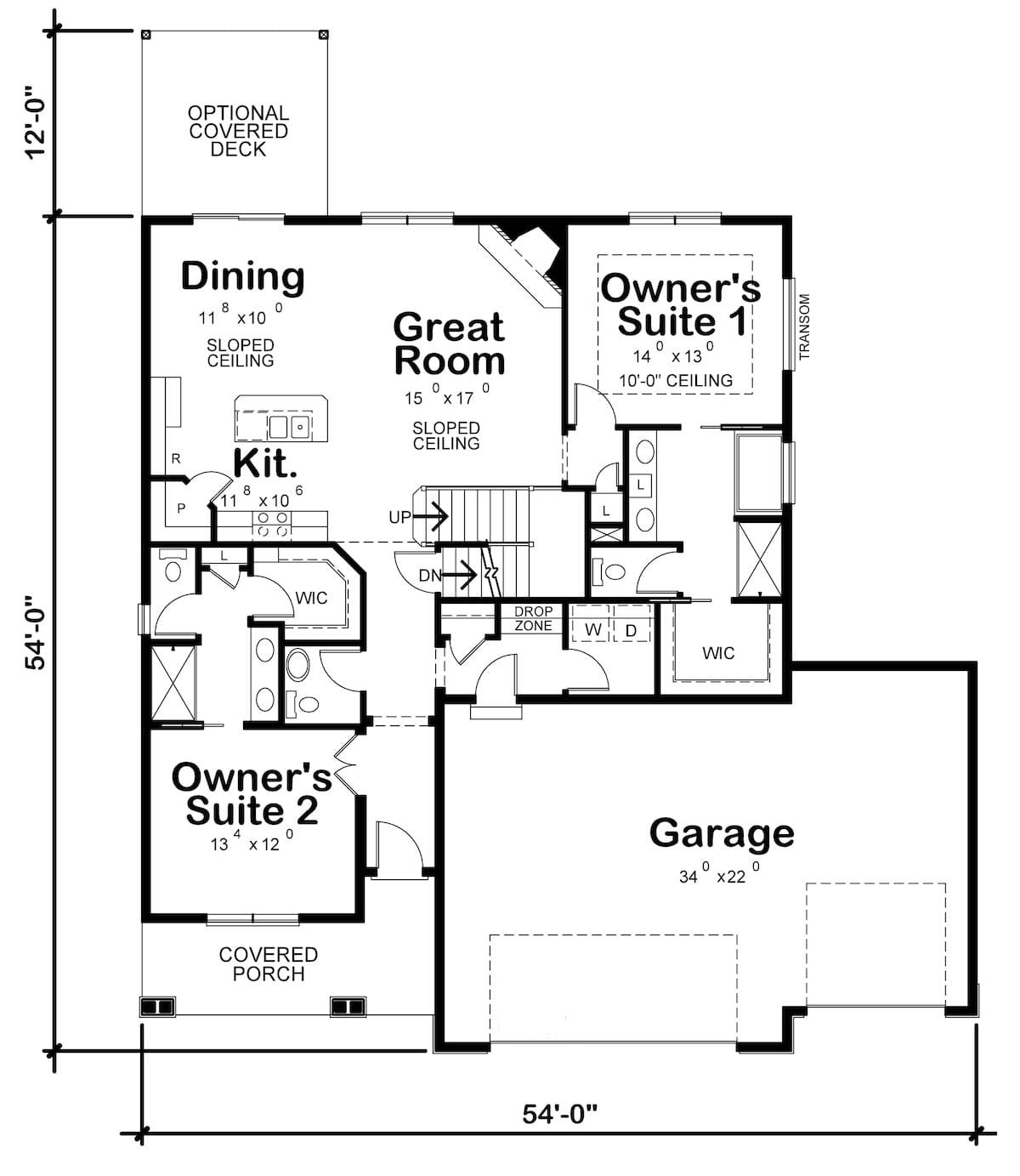 Floor Plan Main Level of Craftsman Plan #120-2576