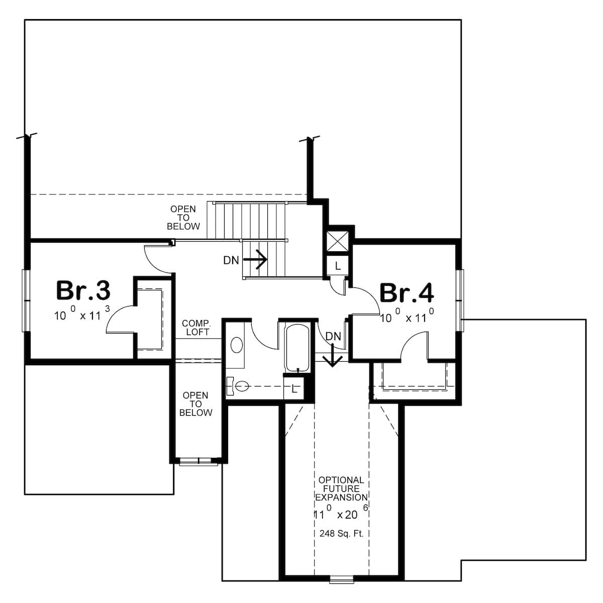 Floor Plan Upper Level of Craftsman Plan #120-2576