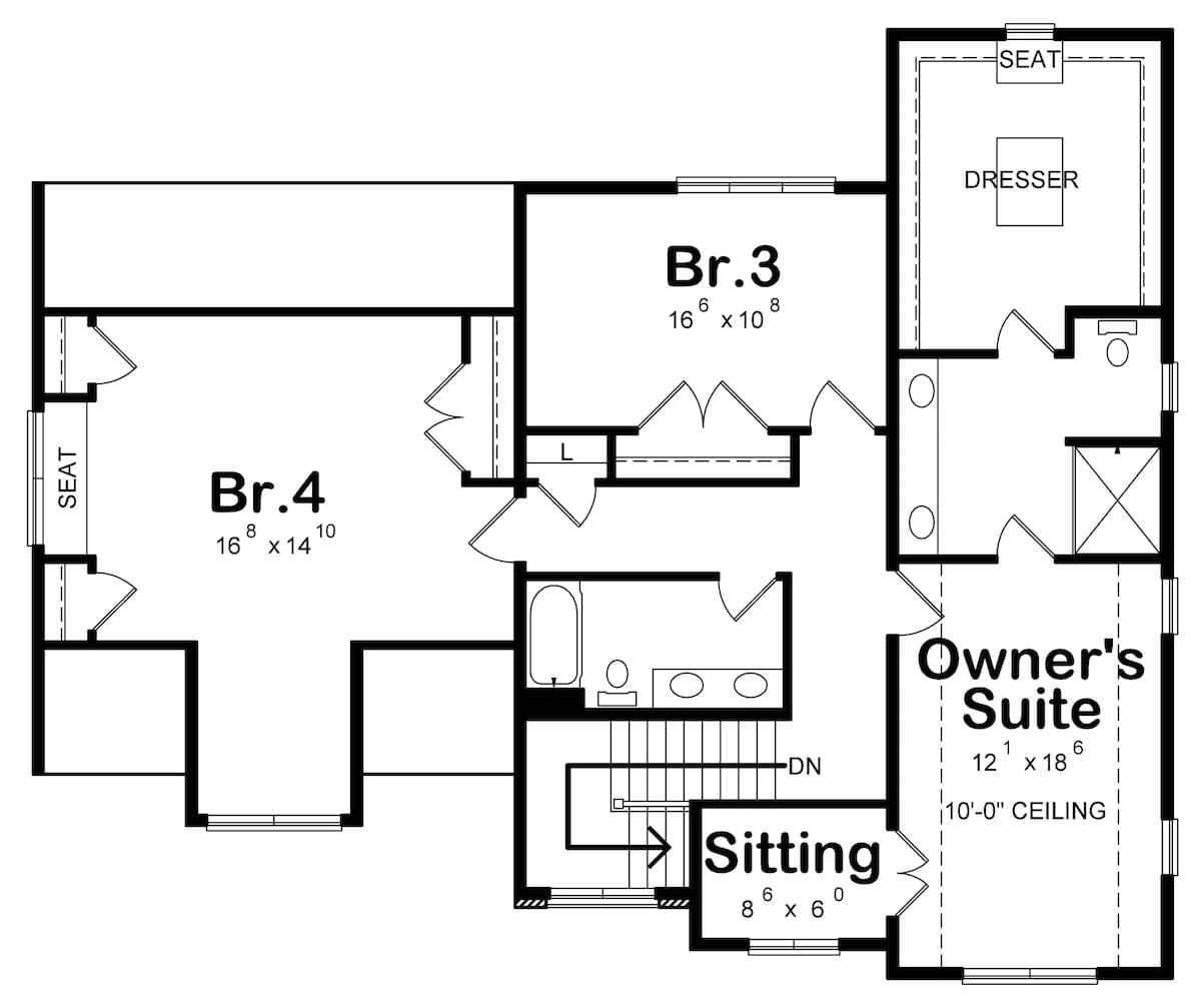 Floor Plan Upper Level of Traditional Plan #120-2577