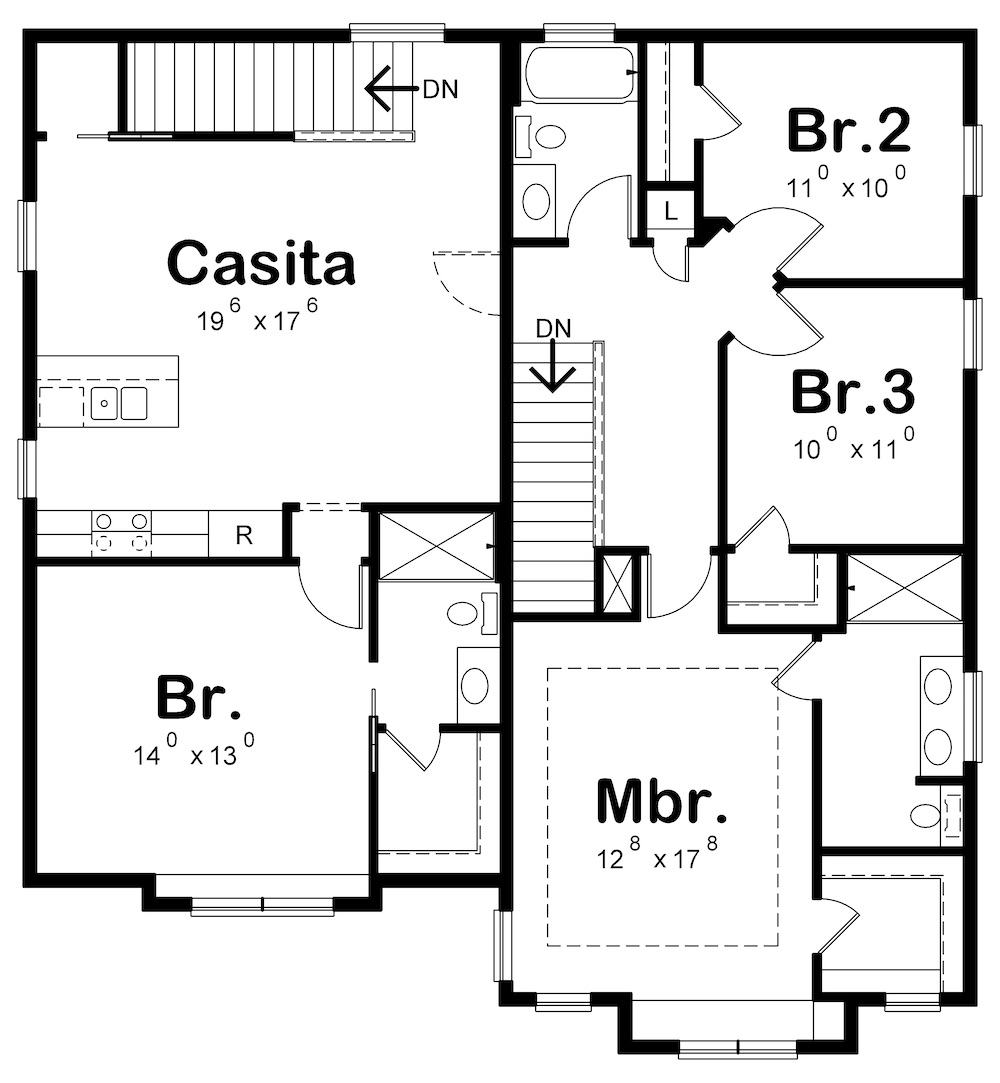 Floor Plan Upper Level of Traditional Plan #120-2579