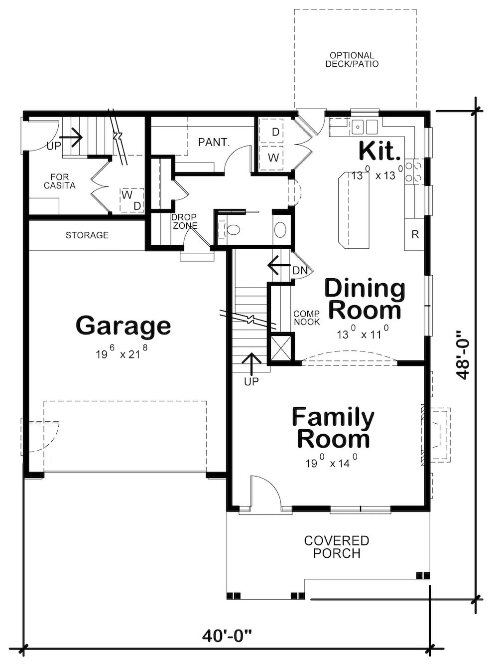 Floor Plan Main Level of Cottage Plan #120-2580